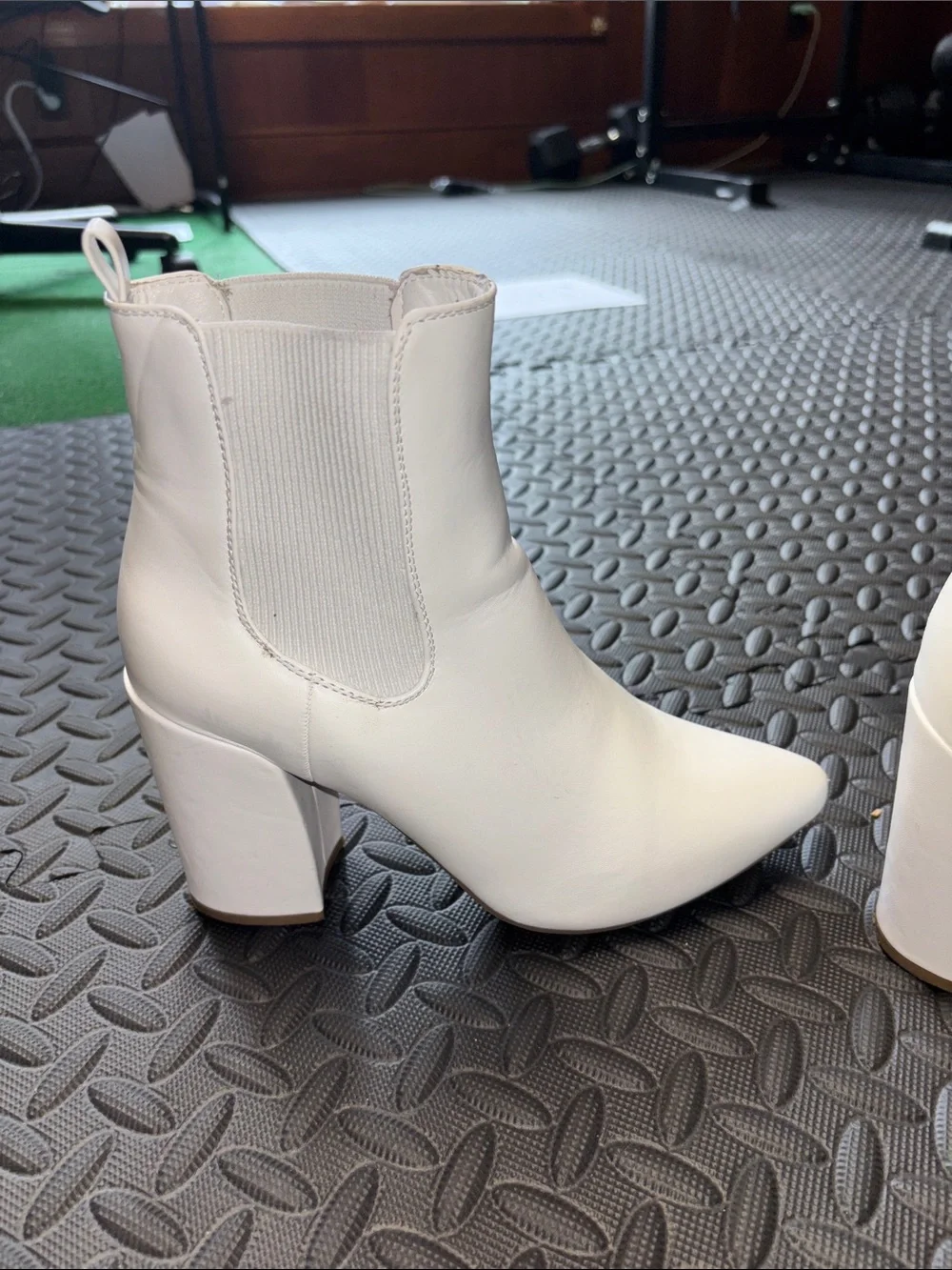 White Women's Chelsea Block Heel Ankle Boots